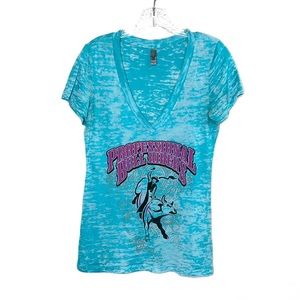 Professional Bull Riders aqua blue deep v neck burnout style tee size Large